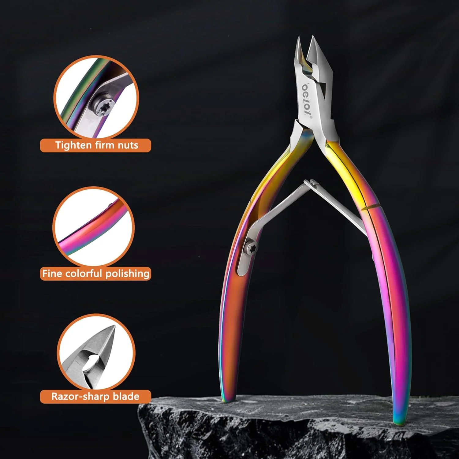 قیچی مانیکور حرفه ای کوتیکول BEZOX با پوشش محافظ نوک، پرداخت رنگین کمانی، ابزار مانیکور استیل ضد زنگ، از بین برنده پوست های اضافه دور ناخن، فک 7 میلی متری، 1 عدد