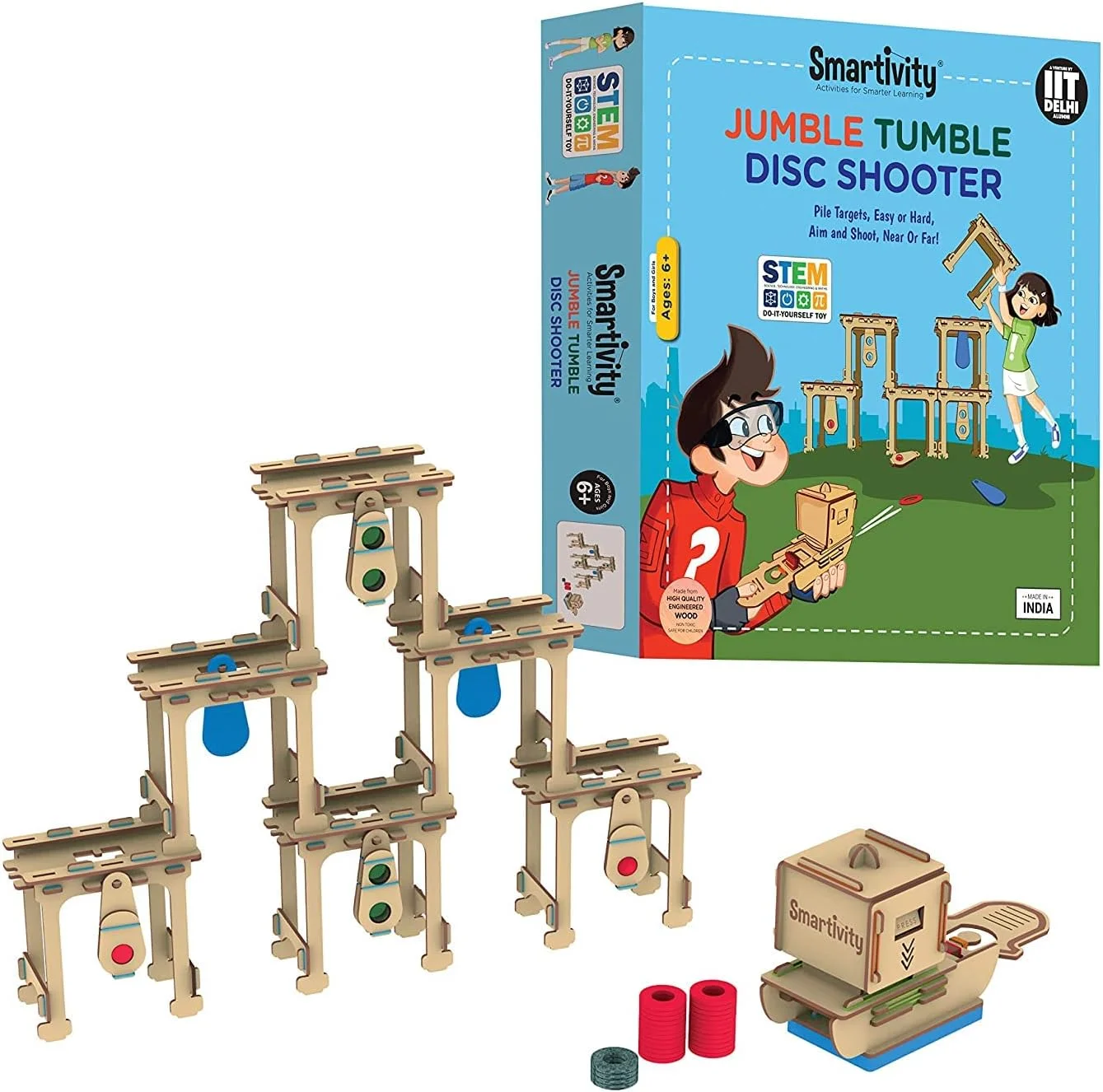 اسباب بازی آموزشی تیرانداز دیسکی Smartivity Jumble Tumble، آبی/سبز