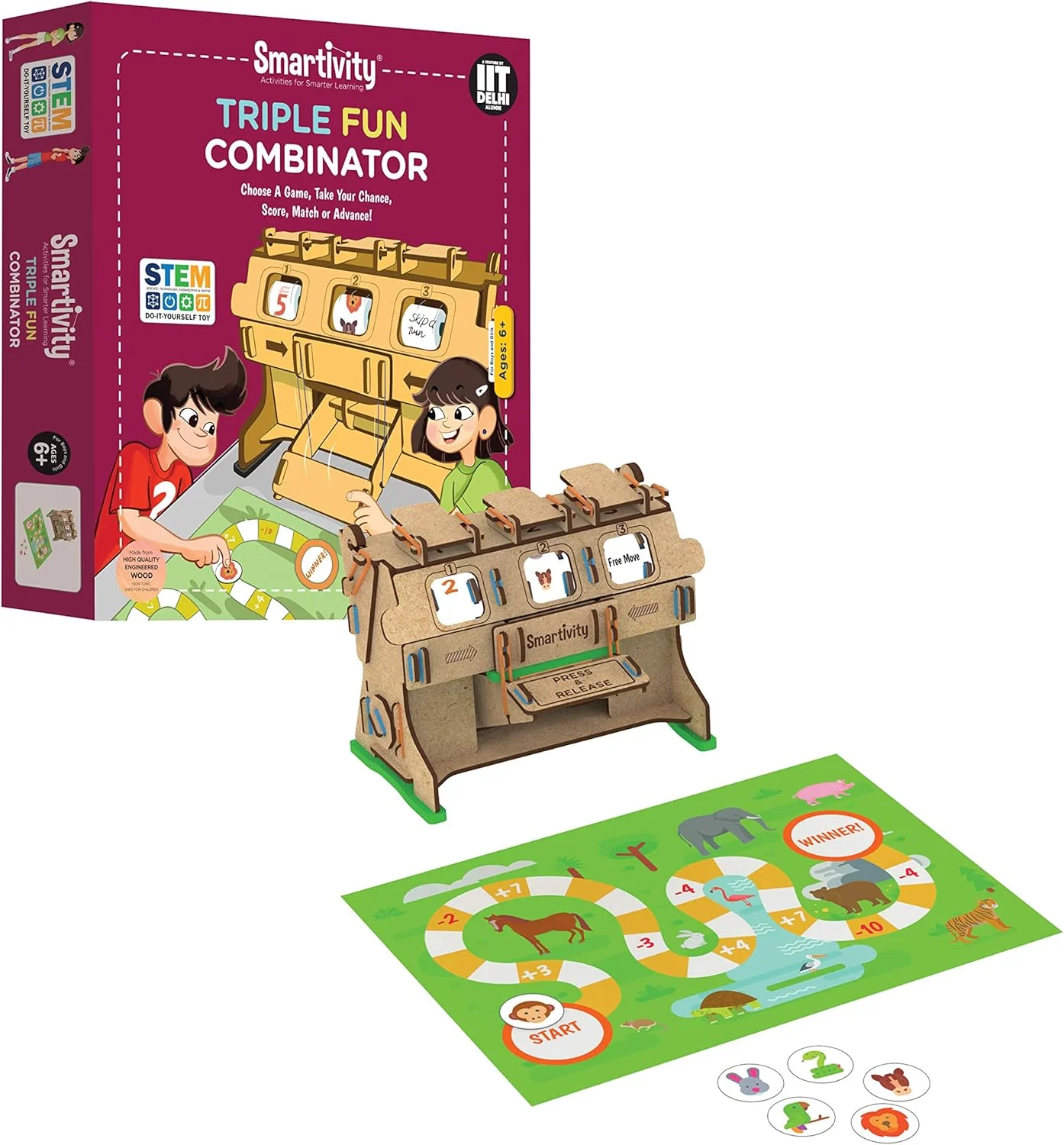 اسباب بازی سرگرم کننده و آموزشی Smartivity Triple Fun Combinator STEM DIY، کیت بازی فعالیت های ساختنی برای کودکان 6 تا 14 سال، بهترین هدیه برای پسران و دختران، یادگیری پروژه مهندسی علوم، ساخت هند، 198 قطعه
