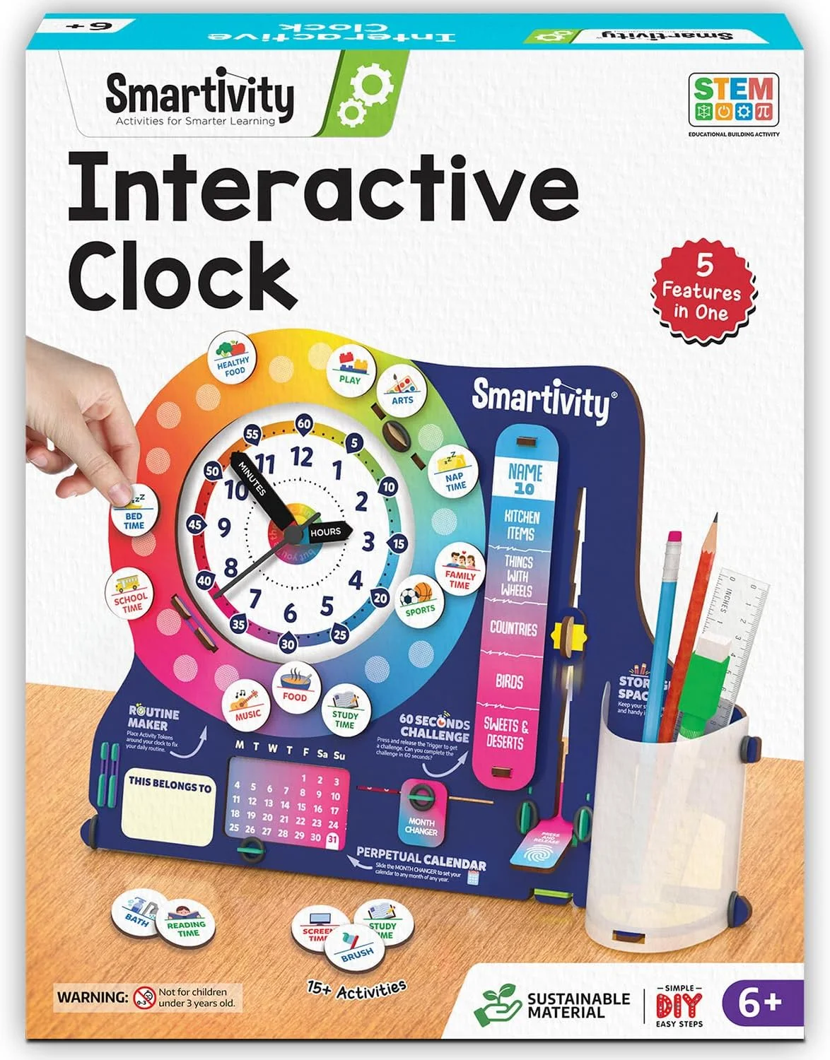 ساعت تعاملی خودساز اسمارتیوی همراه با جا نوشت‌افزار برای کودکان ۸ تا ۱۴ سال | دارای تقویم بی نهایت | هدیه تولد برای پسران و دختران | اسباب بازی آموزشی STEM برای ۸، ۹، ۱۰، ۱۱، ۱۲، ۱۳، ۱۴ ساله