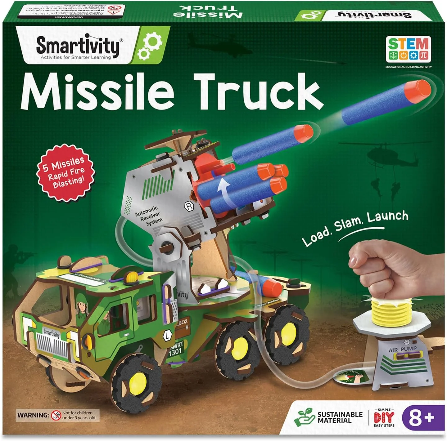 خودروی نظامی DIY Smartivity برای کودکان | کامیون موشکی با پرتابگر چرخشی | بهترین هدیه تولد برای پسران و دختران | اسباب بازی آموزشی STEM با موشک های بادی برای 8، 9، 10، 11، 12، 13، 14 سال