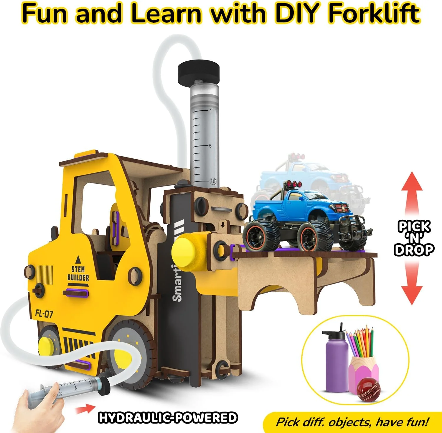 لیفتراک هیدرولیک Smartivity | اسباب بازی ساختنی برای کودکان 6-14 سال، هدیه تولد برای پسران و دختران | علم آموزشی DIY STEM 6، 7، 8، 9، 10، 11، 12، 13، 14 - چند رنگ