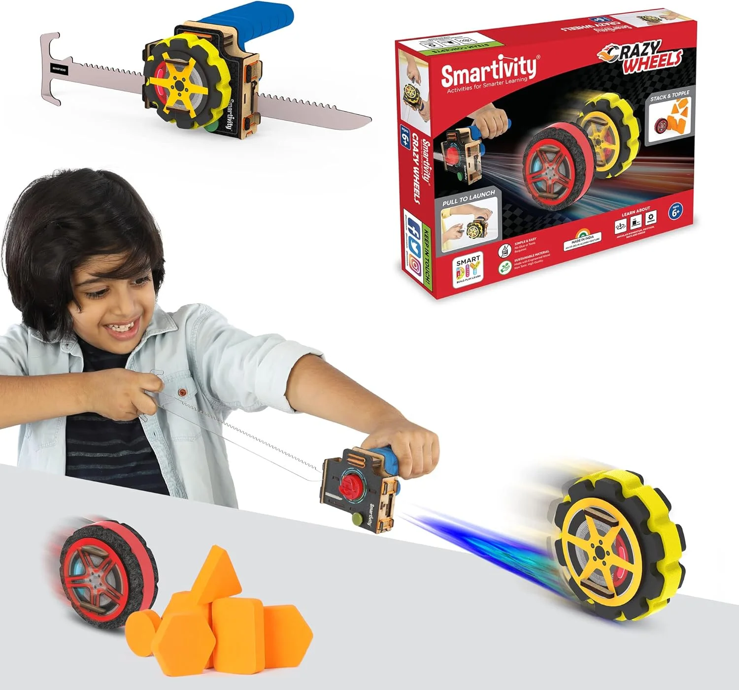 اسباب بازی خودساز اسمارتیوی | سرعت چرخش - 1800 دور در دقیقه | سرعت بالا، حرکات نمایشی و پرش های شگفت انگیز | بازی آموزشی و ساختنی برای کودکان 6-14 سال | 81 قطعه