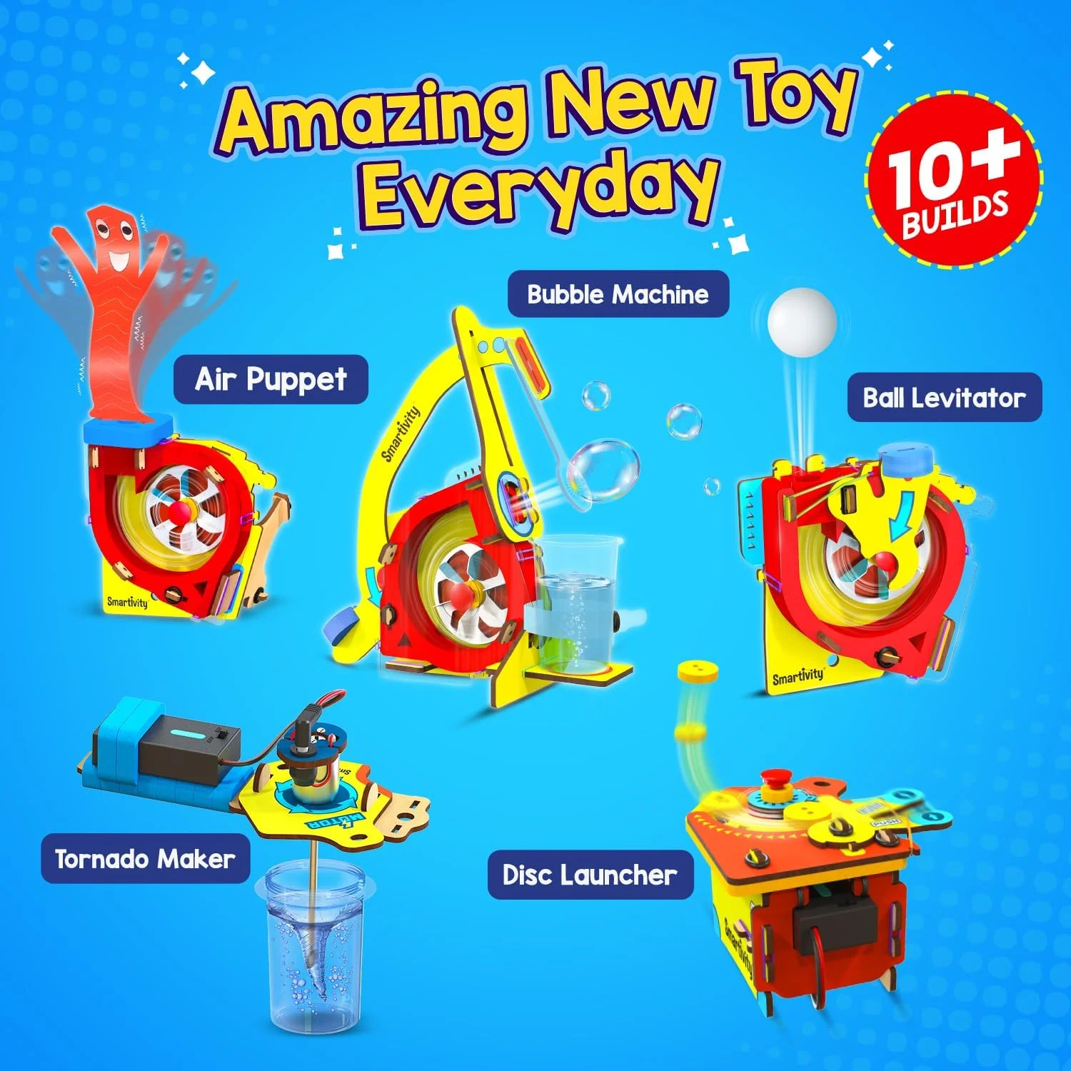 کیت گجت های موتوری 10 در 1 Smartivity برای کودکان 6، 7، 8، 9، 10، 11، 12 ساله | ساخت 10+ پروژه الکترونیکی جالب | هدیه کریسمس، تولد برای کودکان باهوش | اسباب بازی های STEM DIY