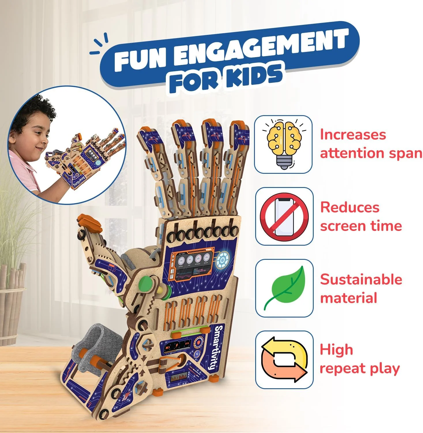 اسباب بازی آموزشی دست مکانیکی هوشمند، آبی/بژ