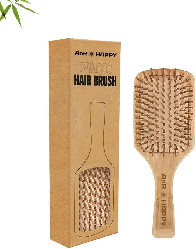برس موی چوبی پارویی باز کننده گره مو برای ماساژ پوست سر با بالشتک هوا و چوب بامبو مناسب آقایان و بانوان