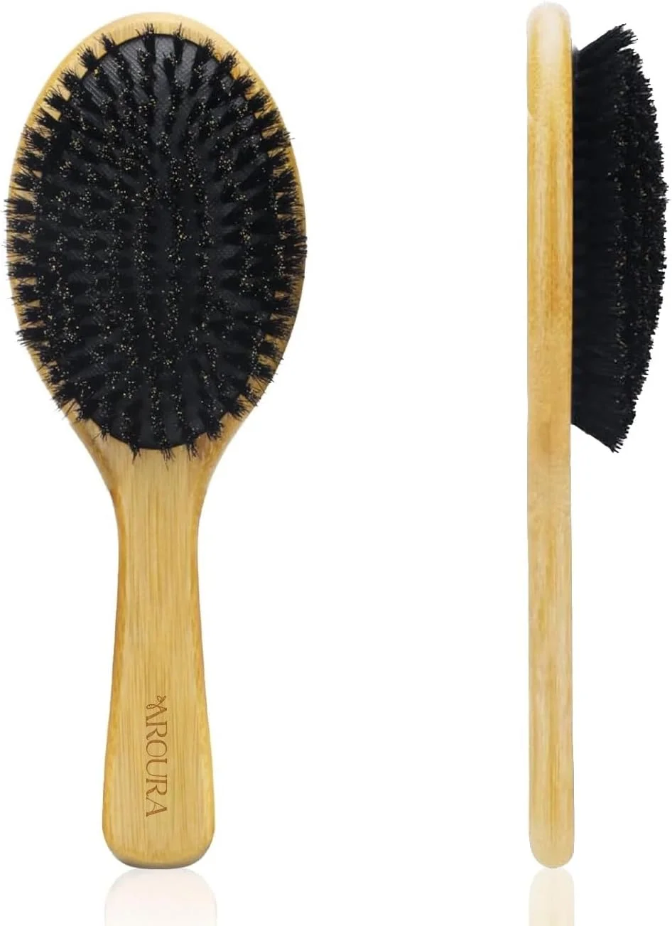 برس موی طبیعی 100% Aroura، برس موی سازگار با محیط زیست برای زنان، مردان و کودکان، صاف کننده و ماساژ دهنده مو، افزایش درخشندگی و سلامت مو، برس موی حرفه ای برای انواع مو