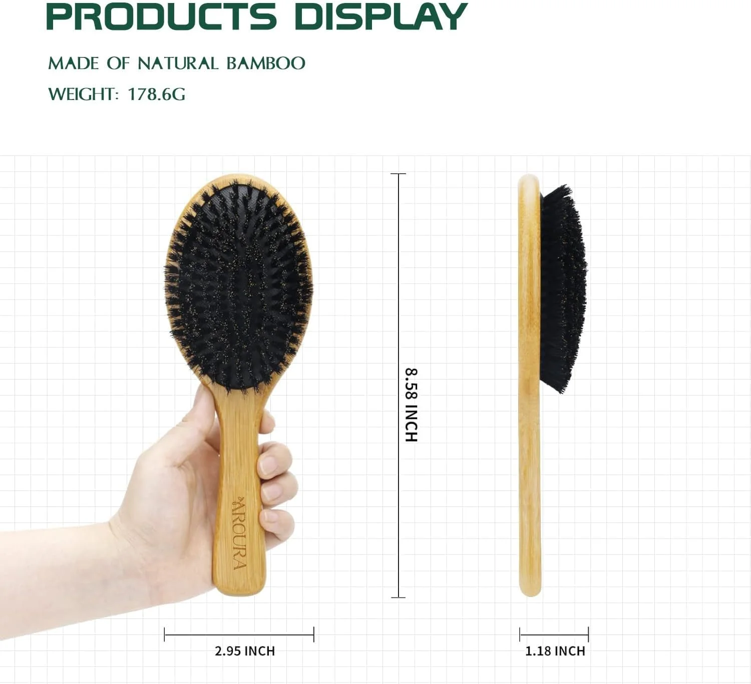 برس موی طبیعی 100% Aroura، برس موی سازگار با محیط زیست برای زنان، مردان و کودکان، صاف کننده و ماساژ دهنده مو، افزایش درخشندگی و سلامت مو، برس موی حرفه ای برای انواع مو