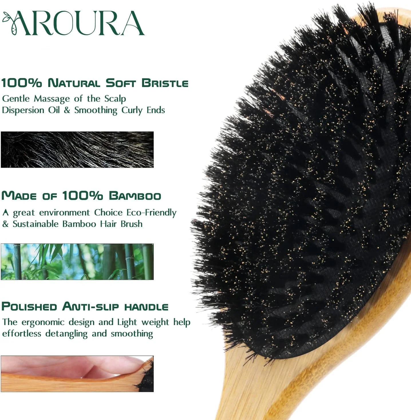 برس موی طبیعی 100% Aroura، برس موی سازگار با محیط زیست برای زنان، مردان و کودکان، صاف کننده و ماساژ دهنده مو، افزایش درخشندگی و سلامت مو، برس موی حرفه ای برای انواع مو