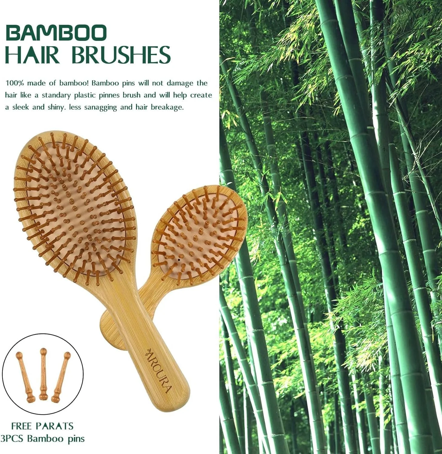 ست برس مو بامبو آرورا پریمیوم - شانه دندانه پهن و دم باریک، برس باز کننده گره مو، بدون پرز، مناسب برای موهای ضخیم/نازک/فرفری/خشک، ایده آل برای زنان، مردان و کودکان - کیت هدیه زرد