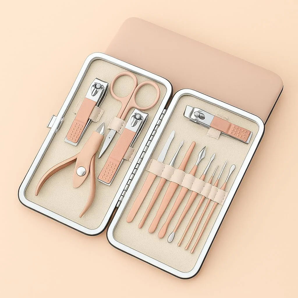 ست قیچی ناخن، ابزار مانیکور و پدیکور، ست هدیه برای بانوان، ست 12 تکه با کیف چرمی مسافرتی ست قیچی ناخن، ابزار مانیکور و پدیکور، ست هدیه برای بانوان، ست 12 تکه با کیف چرمی مسافرتی