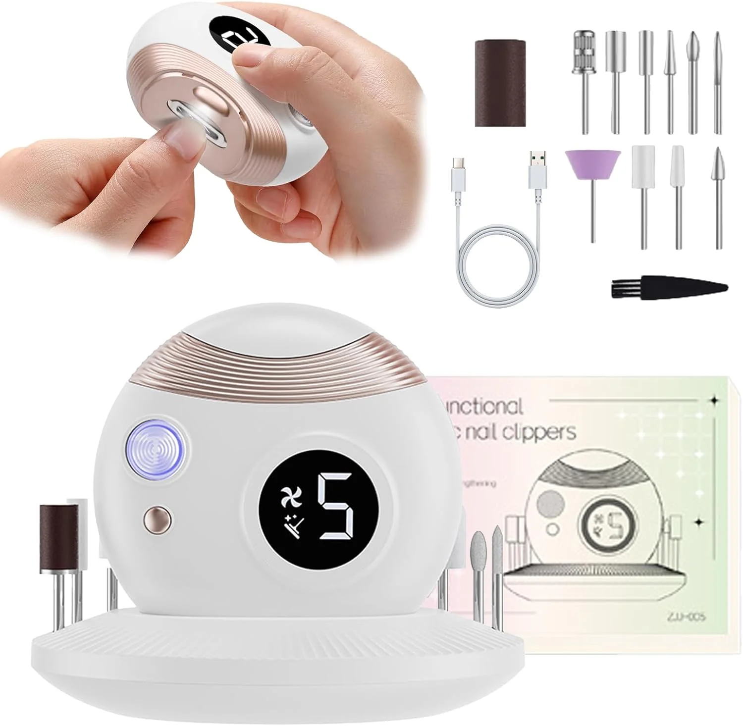 ناخن گیر برقی 3 در 1: ماشین اصلاح ناخن انگشتان دست و پا قابل شارژ - کیت مراقبت از ناخن بدون درد با چراغ LED - ناخن گیر ایمن برای استفاده خانواده، آقایان و بانوان (سفید) ناخن گیر برقی 3 در 1: ماشین اصلاح ناخن انگشتان دست و پا قابل شارژ - کیت مراقبت از ناخن بدون درد با چراغ LED - ناخن گیر ایمن برای استفاده خانواده، آقایان و بانوان (سفید)