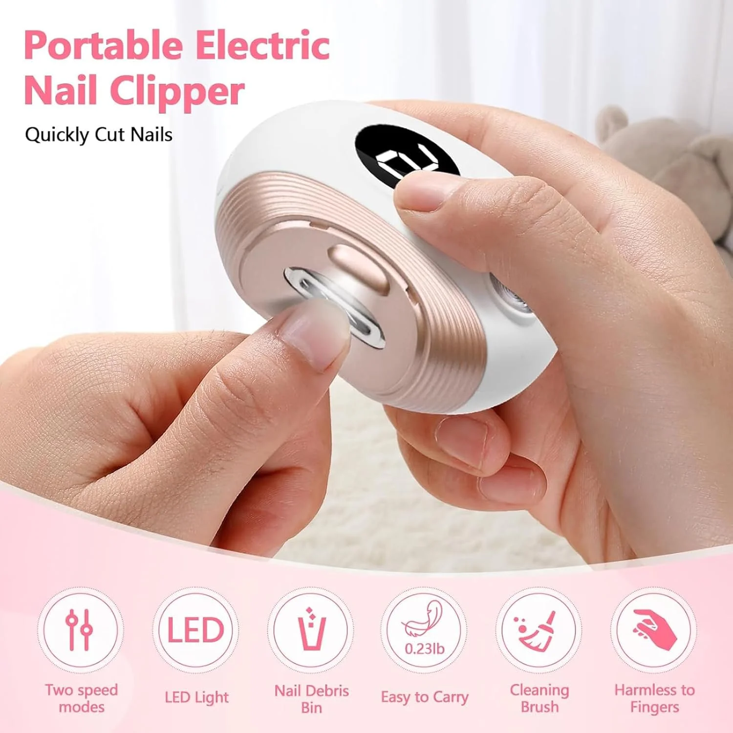 ناخن گیر برقی 3 در 1: ماشین اصلاح ناخن انگشتان دست و پا قابل شارژ - کیت مراقبت از ناخن بدون درد با چراغ LED - ناخن گیر ایمن برای استفاده خانواده، آقایان و بانوان (سفید)