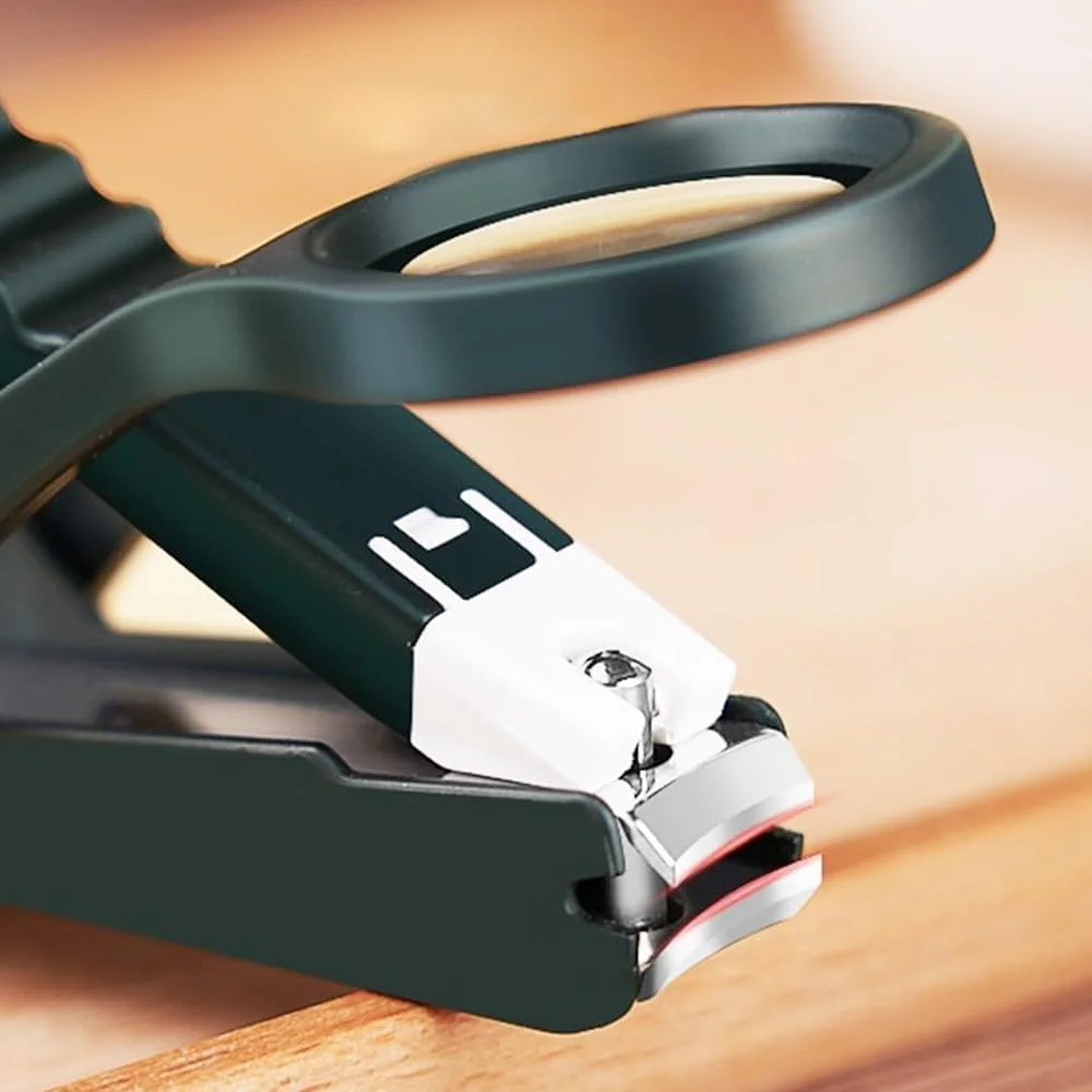 ناخن گیر استیل ضد زنگ با ذره بین و دسته ارگونومیک - لبه های مورب دقیق، دسته لاستیکی راحت برای سالمندان و تمام سنین