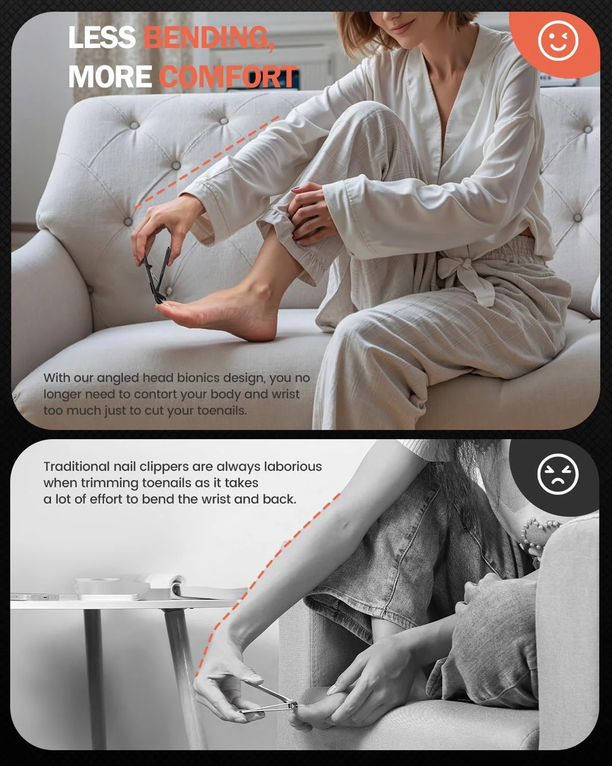 ناخن گیر زاویه دار BEZOX برای ناخن های ضخیم پا - ناخن گیر بلند برای ناخن های ضخیم سالمندان، فک پهن و ناخن گیر سنگین - مشکی