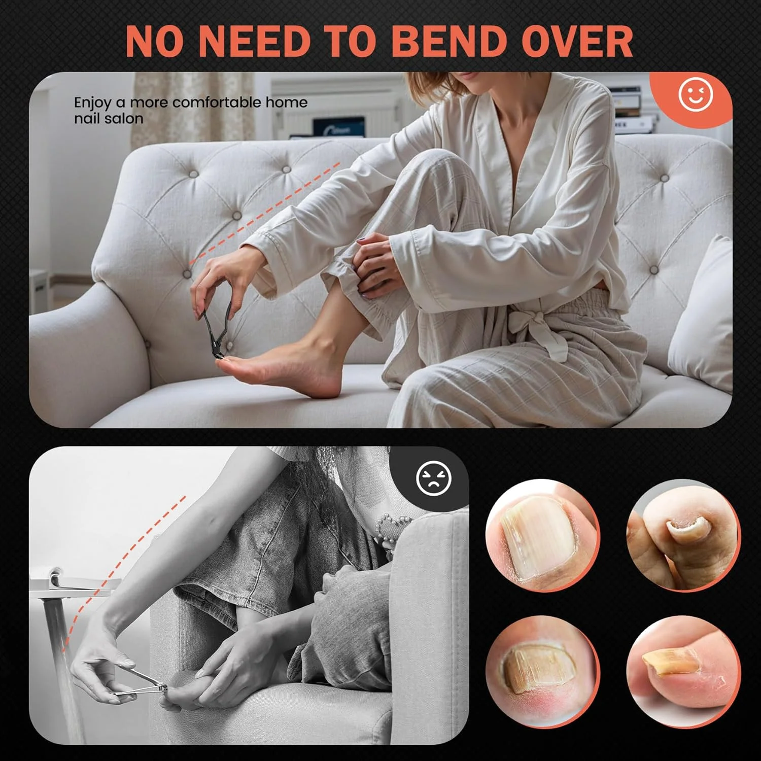 ناخن گیر انگشت شست پا BEZOX برای سالمندان - ناخن گیر سر خمیده دسته بلند ارتقا یافته برای ناخن های ضخیم برای افراد مسن - مشکی