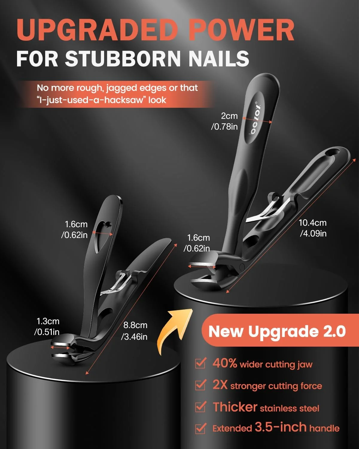 ناخن گیر زاویه دار BEZOX برای ناخن های ضخیم پا - ناخن گیر بلند برای ناخن های ضخیم سالمندان، فک پهن و ناخن گیر سنگین - مشکی