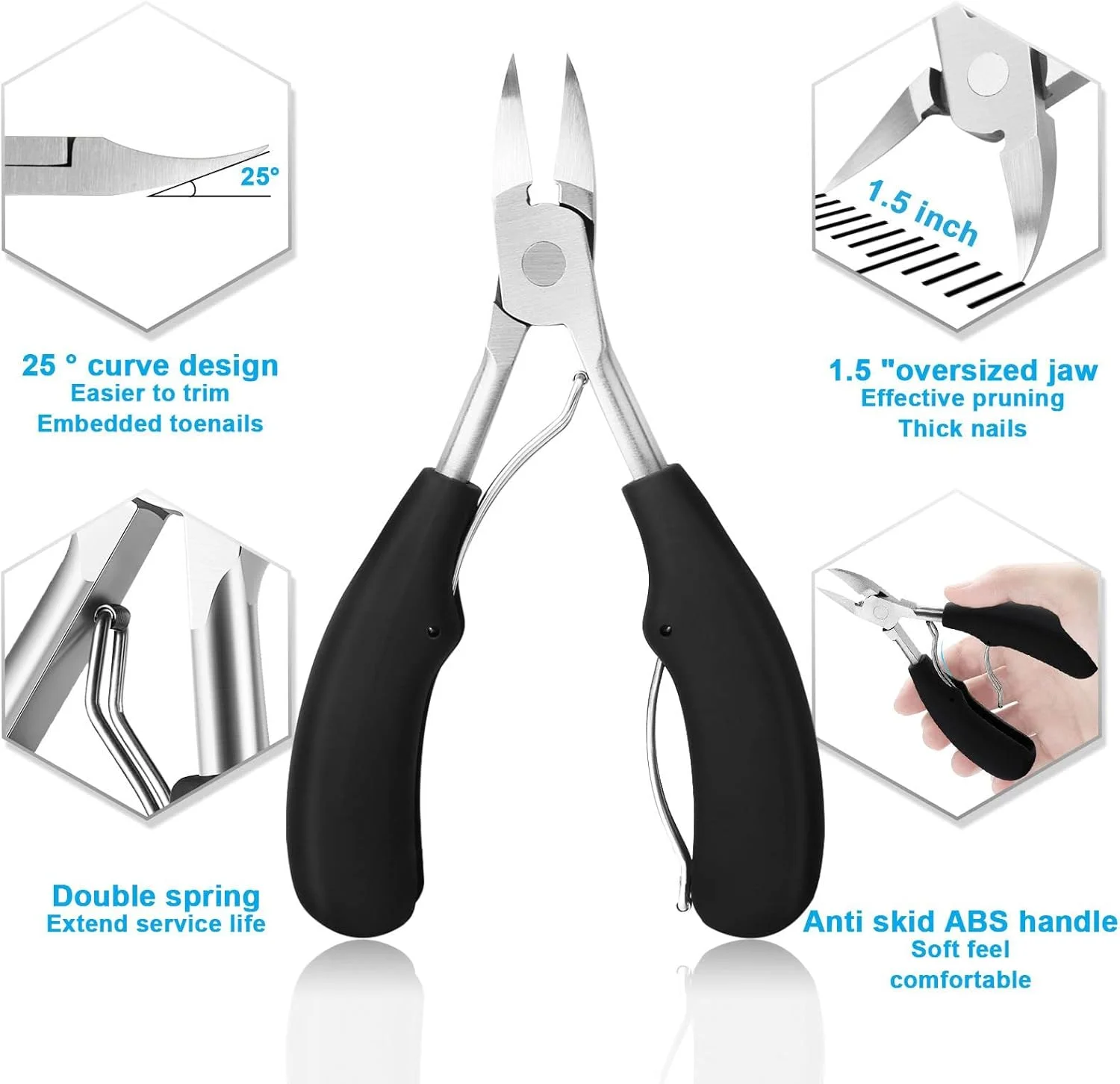 ناخن گیر انگشت پا، ست ناخن گیر پا با تیغه های خمیده تیز/دسته ABS نرم/دهانه پهن برای مانیکور پدیکور ناخن گیر انگشت پا، ست ناخن گیر پا با تیغه های خمیده تیز/دسته ABS نرم/دهانه پهن برای مانیکور پدیکور