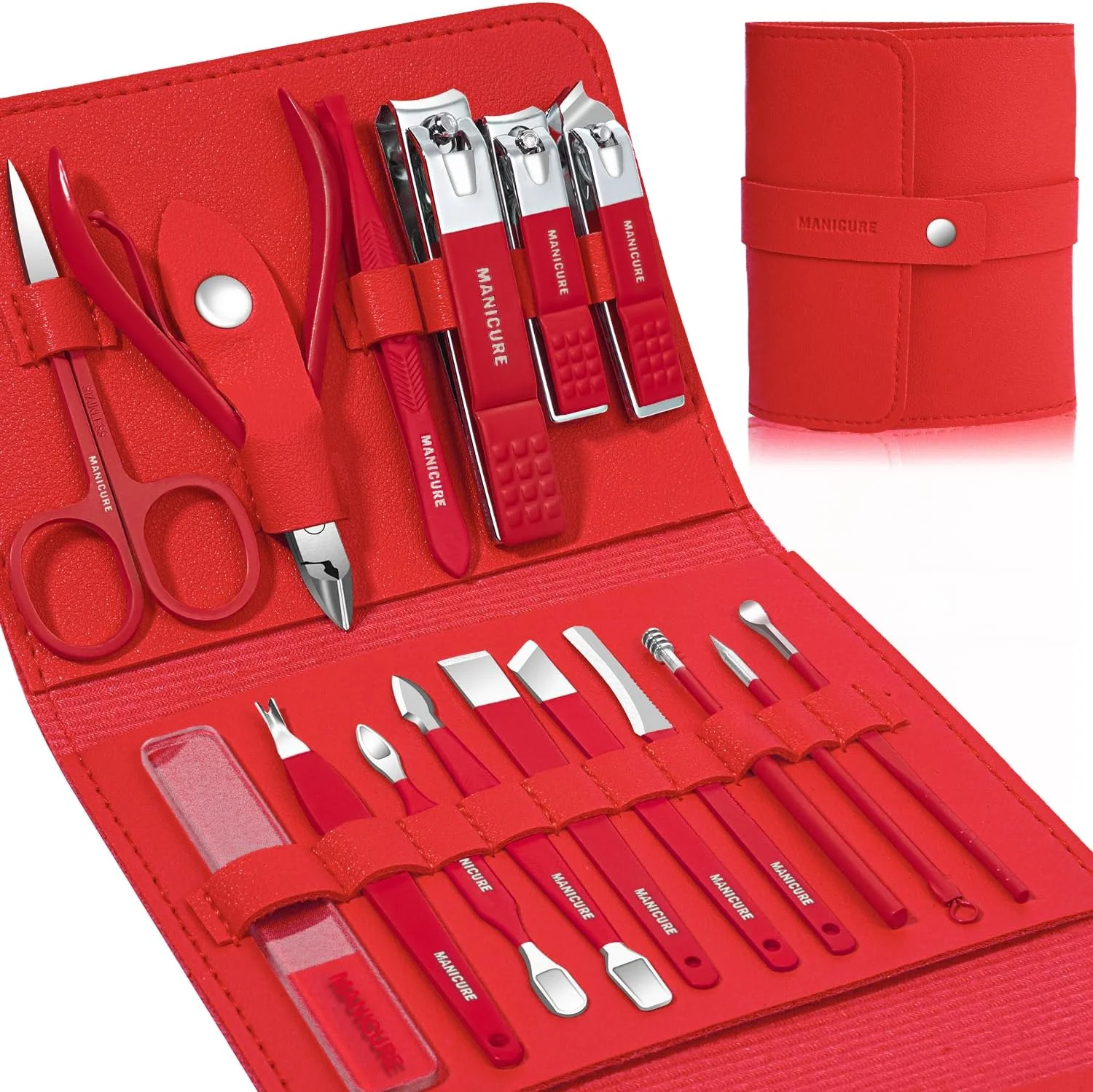 Leipple - ست مانیکور، ناخن گیر حرفه ای، کیت پدیکور، 16 تکه، ابزار مراقبت از ناخن استیل ضد زنگ Leipple - ست مانیکور، ناخن گیر حرفه ای، کیت پدیکور، 16 تکه، ابزار مراقبت از ناخن استیل ضد زنگ