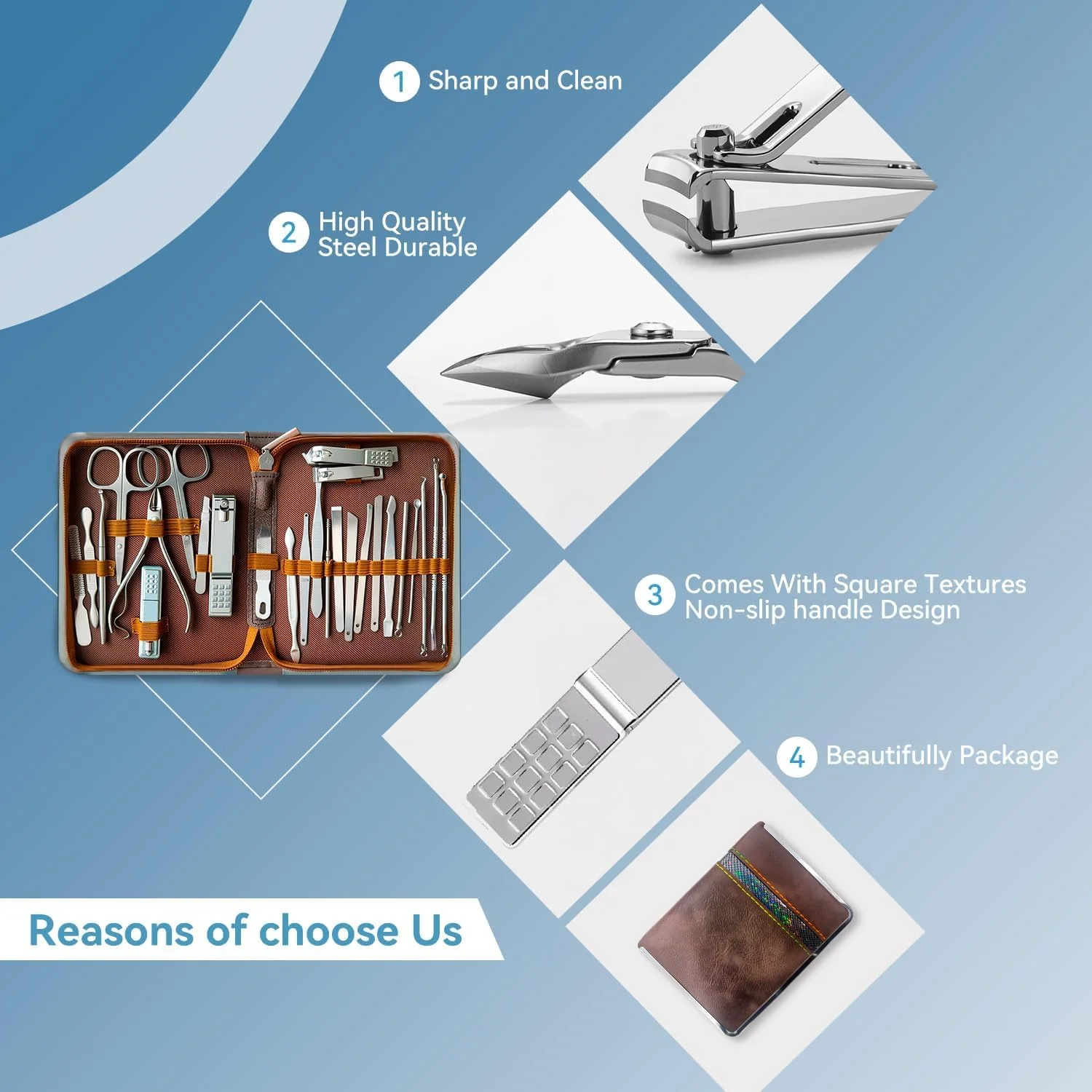 ست مانیکور حرفه ای - کیت 26 تکه ناخن گیر استیل ضد زنگ، ابزار برش ناخن برای ناخن های دست و پا با کیف چرمی مسافرتی لوکس، هدیه برای مردان پدر شوهر ست مانیکور حرفه ای - کیت 26 تکه ناخن گیر استیل ضد زنگ، ابزار برش ناخن برای ناخن های دست و پا با کیف چرمی مسافرتی لوکس، هدیه برای مردان پدر شوهر
