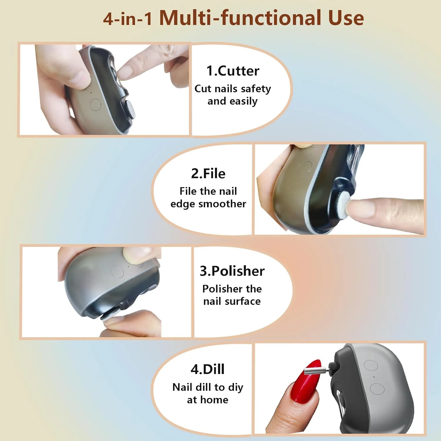 ناخن گیر برقی 4 در 1 با تیغه سیکلون، پولیش و چراغ LED | ایمن، اصلاح کننده قابل حمل برای نوزادان، کودکان، بزرگسالان و سالمندان، 2 سرعت با محفظه نگهداری خرده ناخن ناخن گیر برقی 4 در 1 با تیغه سیکلون، پولیش و چراغ LED | ایمن، اصلاح کننده قابل حمل برای نوزادان، کودکان، بزرگسالان و سالمندان، 2 سرعت با محفظه نگهداری خرده ناخن