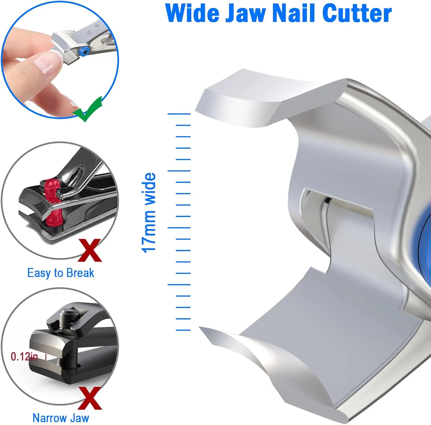 ناخن گیر، ناخن گیر انگشت با دهانه 17 میلی متری برای ناخن های ضخیم، ابزار پیرایش ناخن پا برای آقایان و بانوان (همراه با سوهان ناخن) ناخن گیر، ناخن گیر انگشت با دهانه 17 میلی متری برای ناخن های ضخیم، ابزار پیرایش ناخن پا برای آقایان و بانوان (همراه با سوهان ناخن)