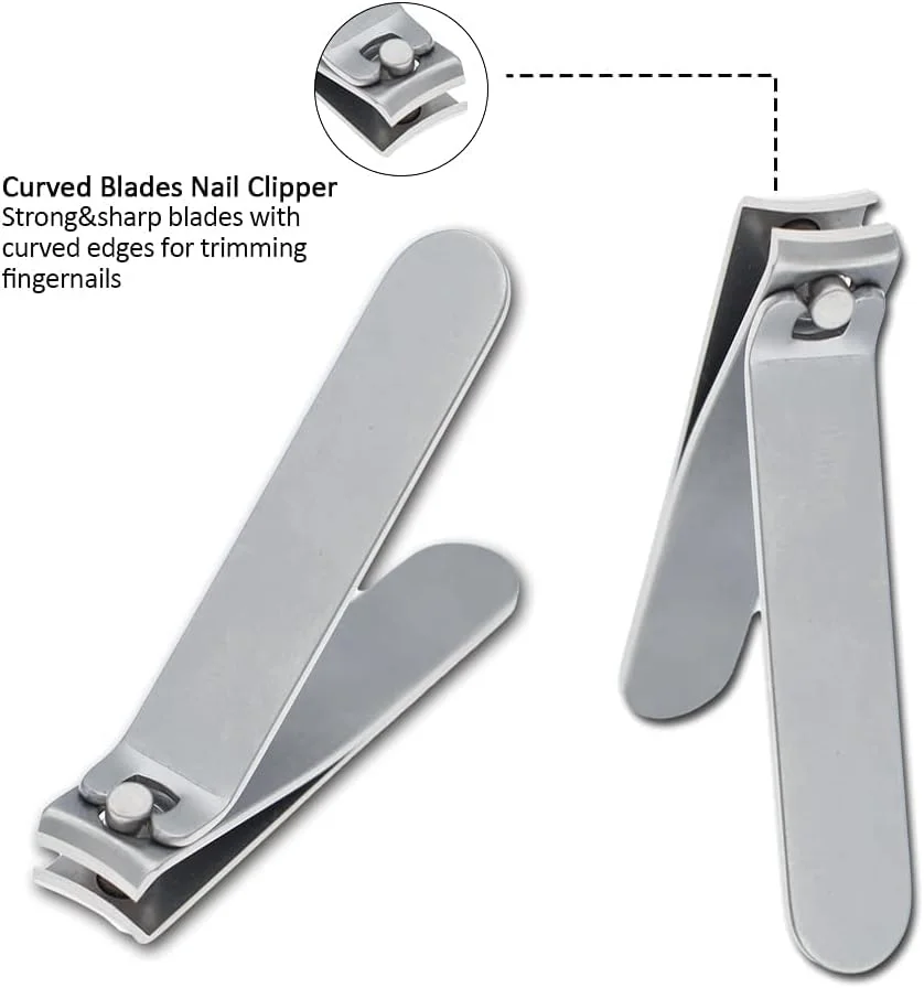 ست ناخن گیر، ست ناخن گیر استیل ضد زنگ، ست مانیکور شامل سوهان ناخن، عقب زننده کوتیکول، موچین ابرو و قاشقک گوش، ست مراقبت از ناخن به همراه کیف برای مانیکور و پدیکور، ست 5 عددی (نقره ای)