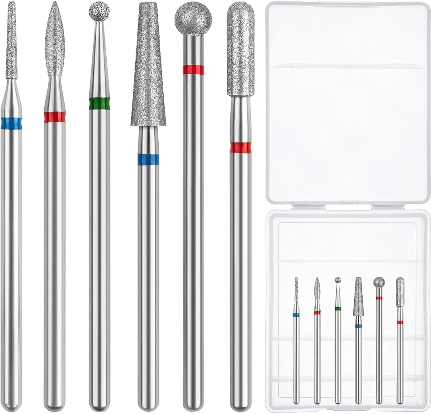 مجموعه ۶ عددی سر سوهان ناخن تزویق، سر سوهان مانیکور، سر سوهان الماسه کاربید با شیارهای مارپیچ الماسه، ابزار ایمن برای از بین بردن پوست مرده کوتیکول (۶ مدل)