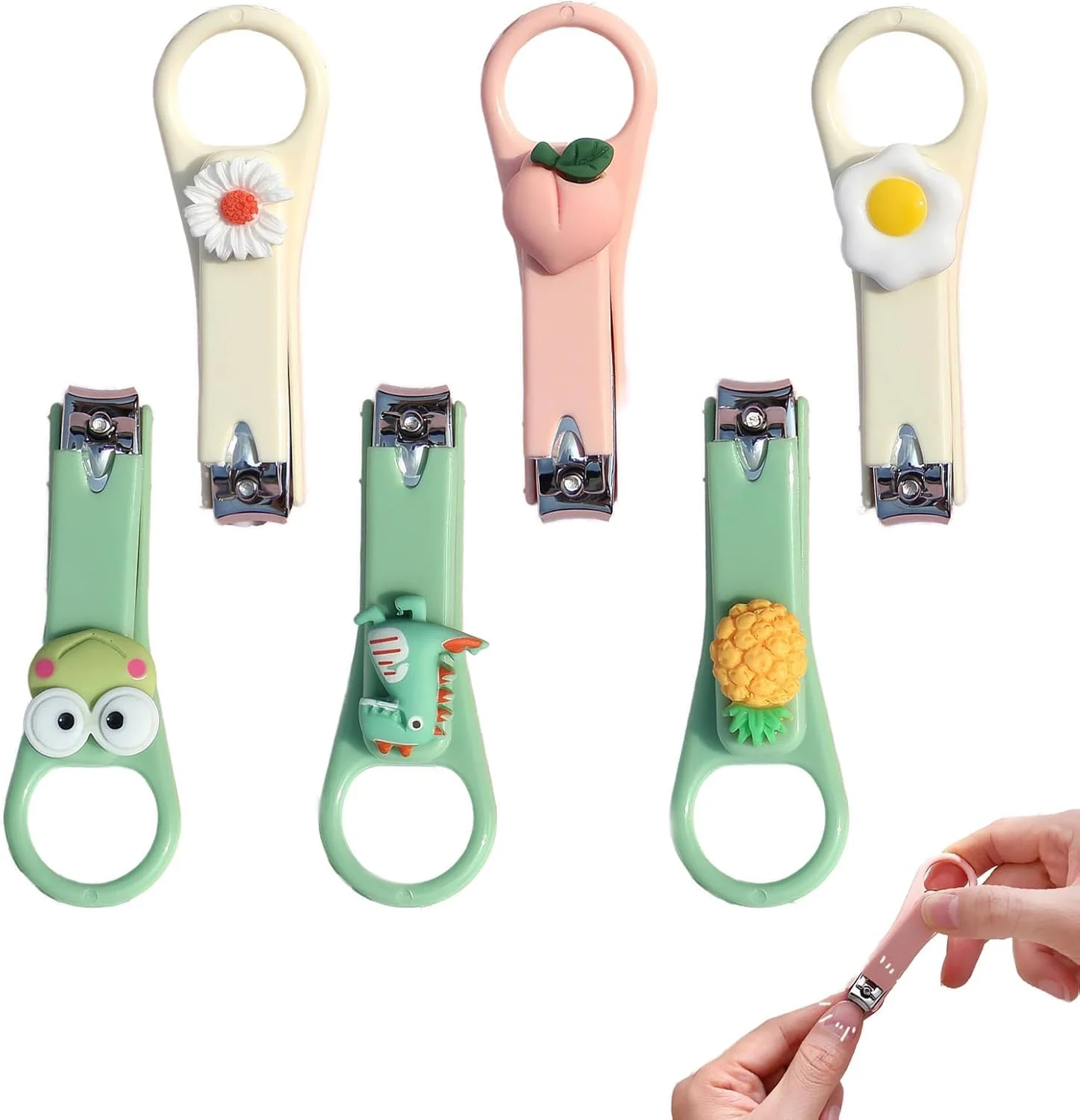 ست ناخن گیر کودک تزویق، 6 تکه ناخن گیر استیل ضد زنگ زیبا برای کودکان، ناخن گیر محکم برای زنان، دختران و کودکان