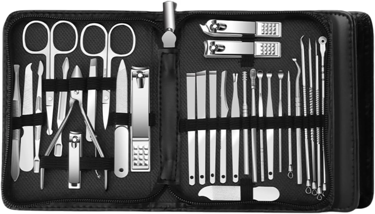 ست مانیکور تزویق، ست حرفه ای ناخن گیر، کیت پدیکور - 30 تکه ست مانیکور استیل ضد زنگ، ناخن گیر برای مردان و ابزار زیبایی، ست قابل حمل (نقره ای)