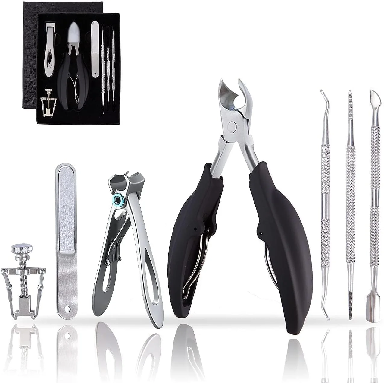 ست ناخن گیر تزویق، ناخن های ضخیم/فرو رفته، ست ابزار ناخن فرو رفته، ناخن گیر با دهانه پهن برای ناخن های ضخیم، ابزار پدیکور برای سالمندان/بزرگسالان (مشکی)