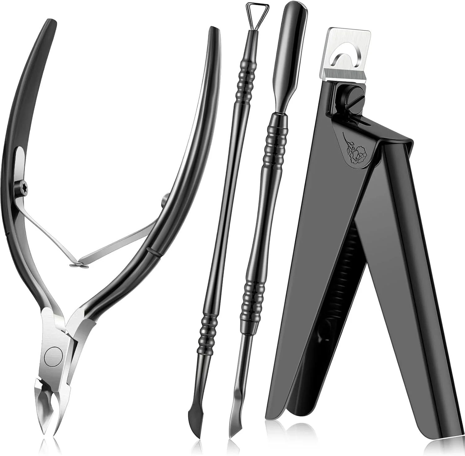 ست قیچی ناخن اکریلیک تزویق، ابزار حرفه ای مانیکور و پدیکور، شامل نیپر، پوشر و ریموور کوتیکول، ساخته شده از استیل ضد زنگ، مناسب برای استفاده در سالن و منزل