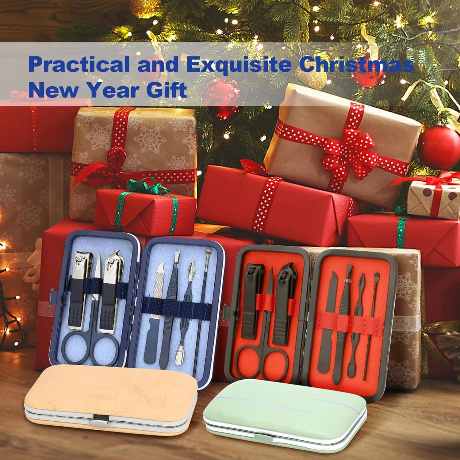 ست مانیکور تزویق، ست مراقبت از ناخن استیل ضد زنگ، ابزار حرفه ای 7 در 1 برای پیرایش ناخن های پا، قیچی ناخن ضخیم با ابزار پیرایش کوتیکول (آبی)