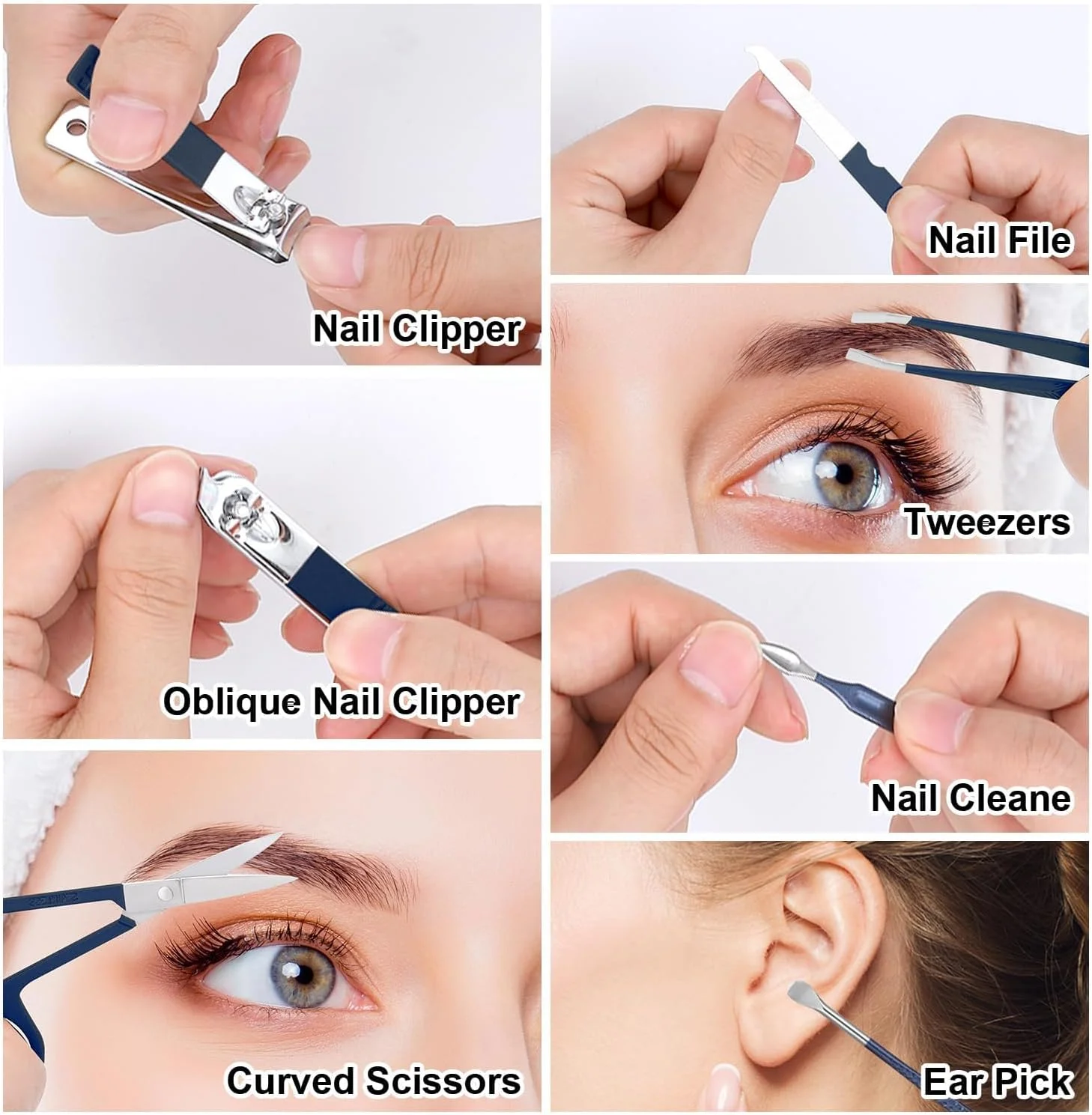 ست مانیکور تزویق، ست مراقبت از ناخن استیل ضد زنگ، ابزار حرفه ای 7 در 1 برای پیرایش ناخن های پا، قیچی ناخن ضخیم با ابزار پیرایش کوتیکول (آبی)