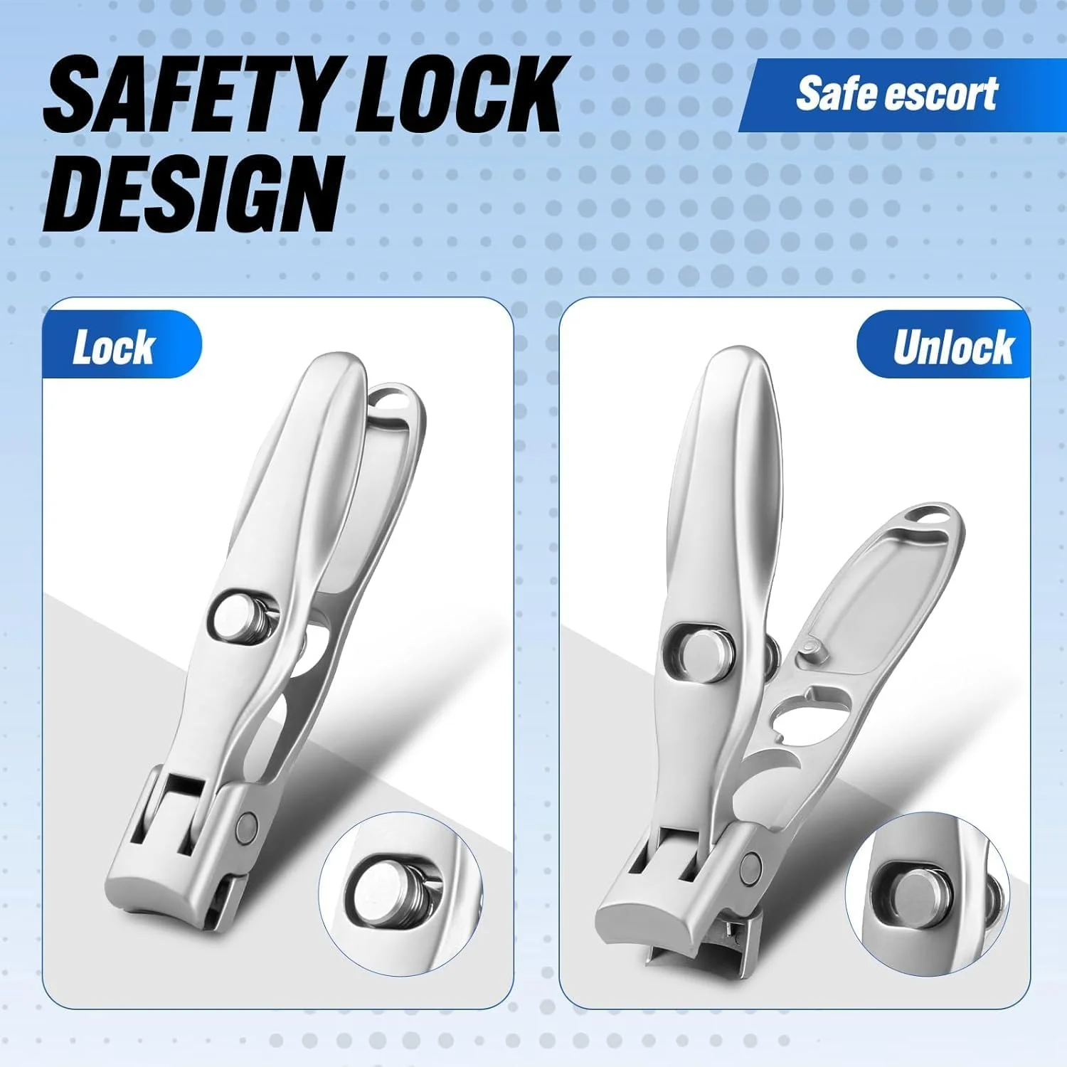 ناخن گیر تزویق، استیل ضد زنگ ممتاز با طراحی دهانه پهن ضد پاشش - فوق العاده تیز و مقاوم با اهرم ارگونومیک، مناسب بزرگسالان و سالمندان (نقره ای)