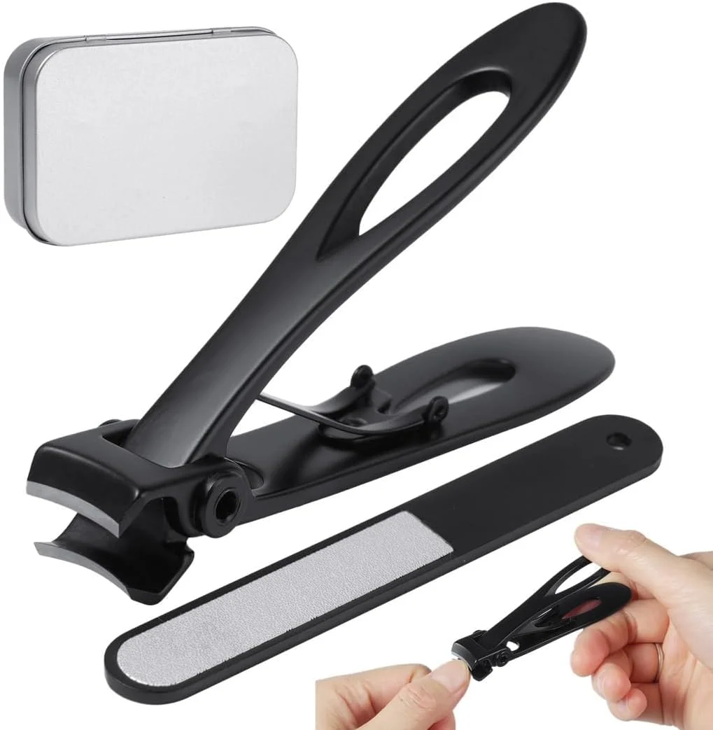 ناخن گیر تزویق برای ناخن های ضخیم، دهانه فک پهن 15 میلی متری، قیچی ناخن گیر بزرگ با تیغه منحنی تیز و سوهان ناخن، ناخن گیر استیل ضد زنگ سنگین برای افراد مسن