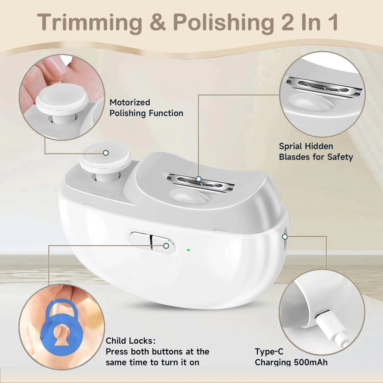 ناخن گیر اتوماتیک، ناخن گیر برقی، ناخن گیر اتوماتیک برقی 2 در 1 با نور LED و محفظه نگهداری خرده ناخن، ناخن گیر اتوماتیک برای کودکان، بزرگسالان و سالمندان (سفید)