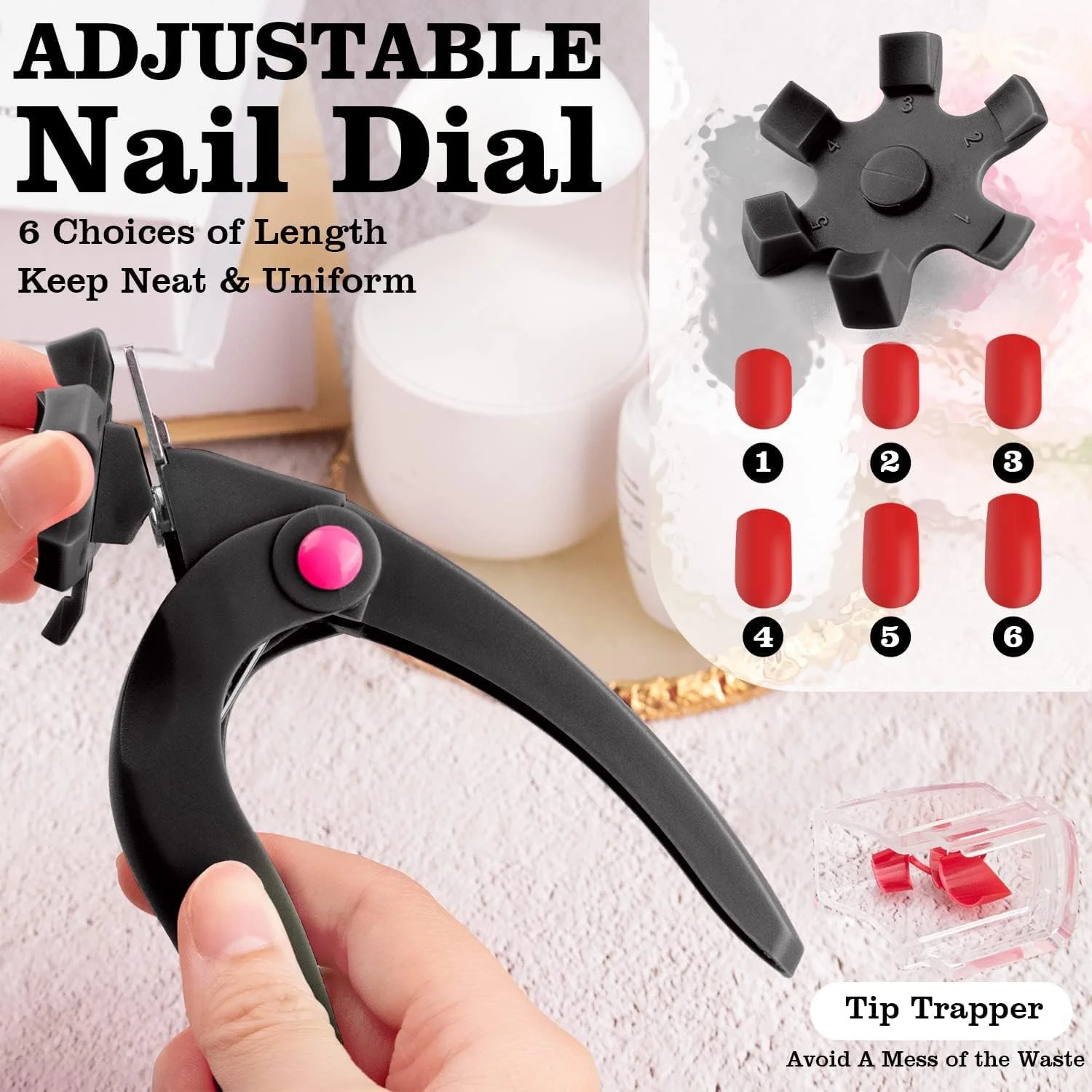 ناخن گیر اکریلیک قابل تنظیم با سایزر، گیره و اندازه گیری طول، تیغه استیل ضد زنگ حرفه ای مشکی، ابزار مانیکور ناخن مصنوعی برای سالن و خانه