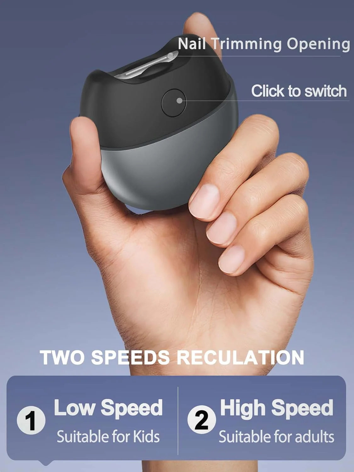 ناخن گیر برقی اتوماتیک با چراغ، 2 سرعت، پوشش مغناطیسی، مخزن نگهداری خرده ناخن، قابل شارژ USB، ناخن گیر برقی ایمن برای کودکان، بزرگسالان، سالمندان، آقایان، مراقبان، خاکستری