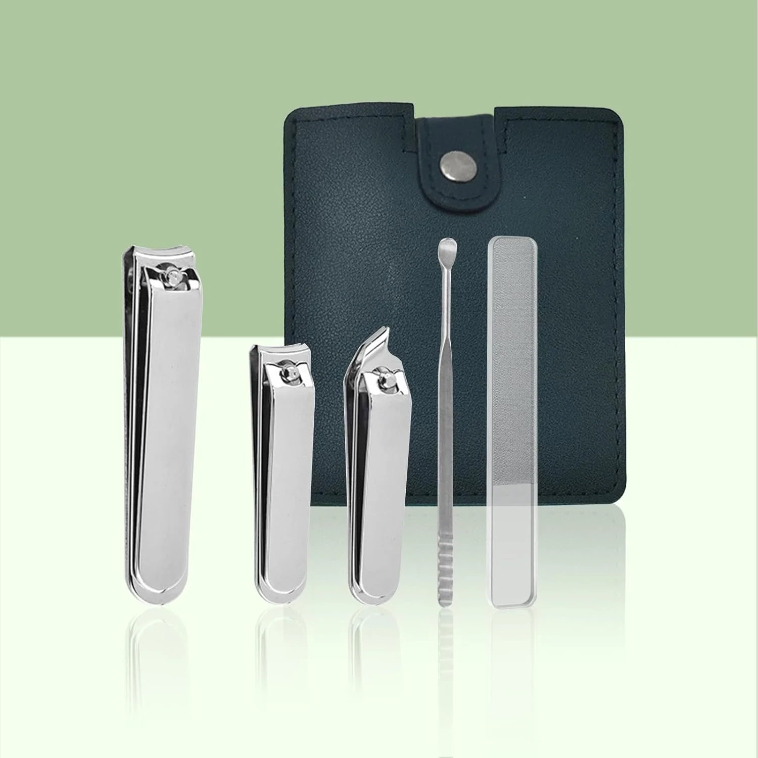 ست ناخن گیر، قیچی ناخن انگشتان دست و پا، ست مانیکور پدیکور - 5 تکه ست حرفه ای استیل ضد زنگ، ابزار مراقبت از ناخن با کیف مسافرتی لوکس - (آبی)