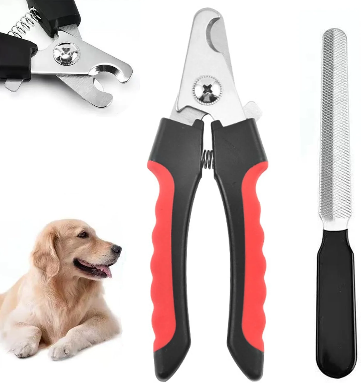ناخن گیر حیوانات خانگی برای گربه ها و سگ های بزرگ - فولاد ضد زنگ فوق العاده تیز، محافظ ایمنی، سوهان ناخن، دستگیره آسان، جلوگیری از کوتاه کردن بیش از حد