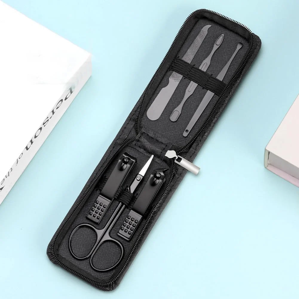 ست ۶ تکه ناخن گیر استیل ضد زنگ: کیت حرفه ای مانیکور و پدیکور برای ناخن های دست و پا به همراه کیف مسافرتی، مشکی ست ۶ تکه ناخن گیر استیل ضد زنگ: کیت حرفه ای مانیکور و پدیکور برای ناخن های دست و پا به همراه کیف مسافرتی، مشکی