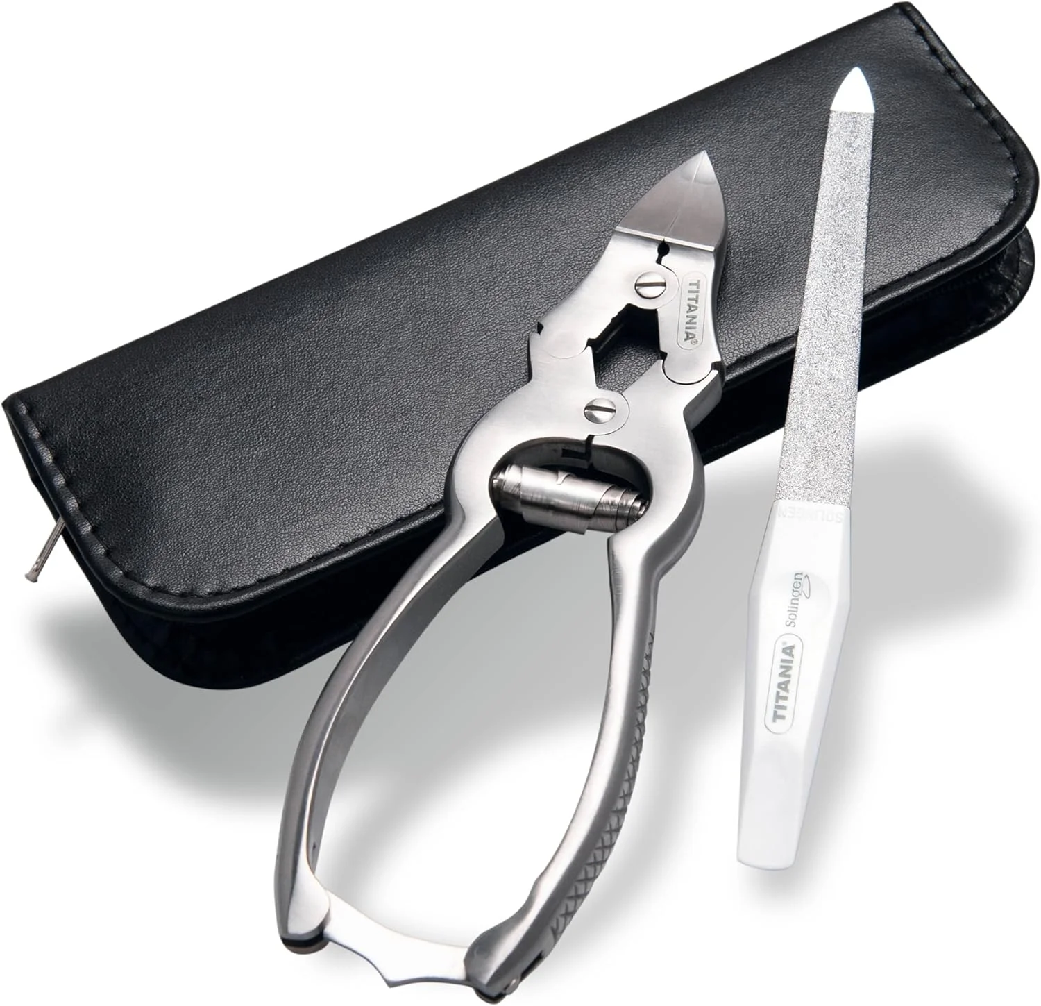 ست ناخن گیر تیتانیا به همراه سوهان ناخن، انبر ناخن بسیار تیز و قدرتمند برای ناخن های سفت پا و دست، شامل کیف با سوهان ناخن یاقوت کبود با کیفیت سولینگن، ساخته شده از استیل ضد زنگ ست ناخن گیر تیتانیا به همراه سوهان ناخن، انبر ناخن بسیار تیز و قدرتمند برای ناخن های سفت پا و دست، شامل کیف با سوهان ناخن یاقوت کبود با کیفیت سولینگن، ساخته شده از استیل ضد زنگ