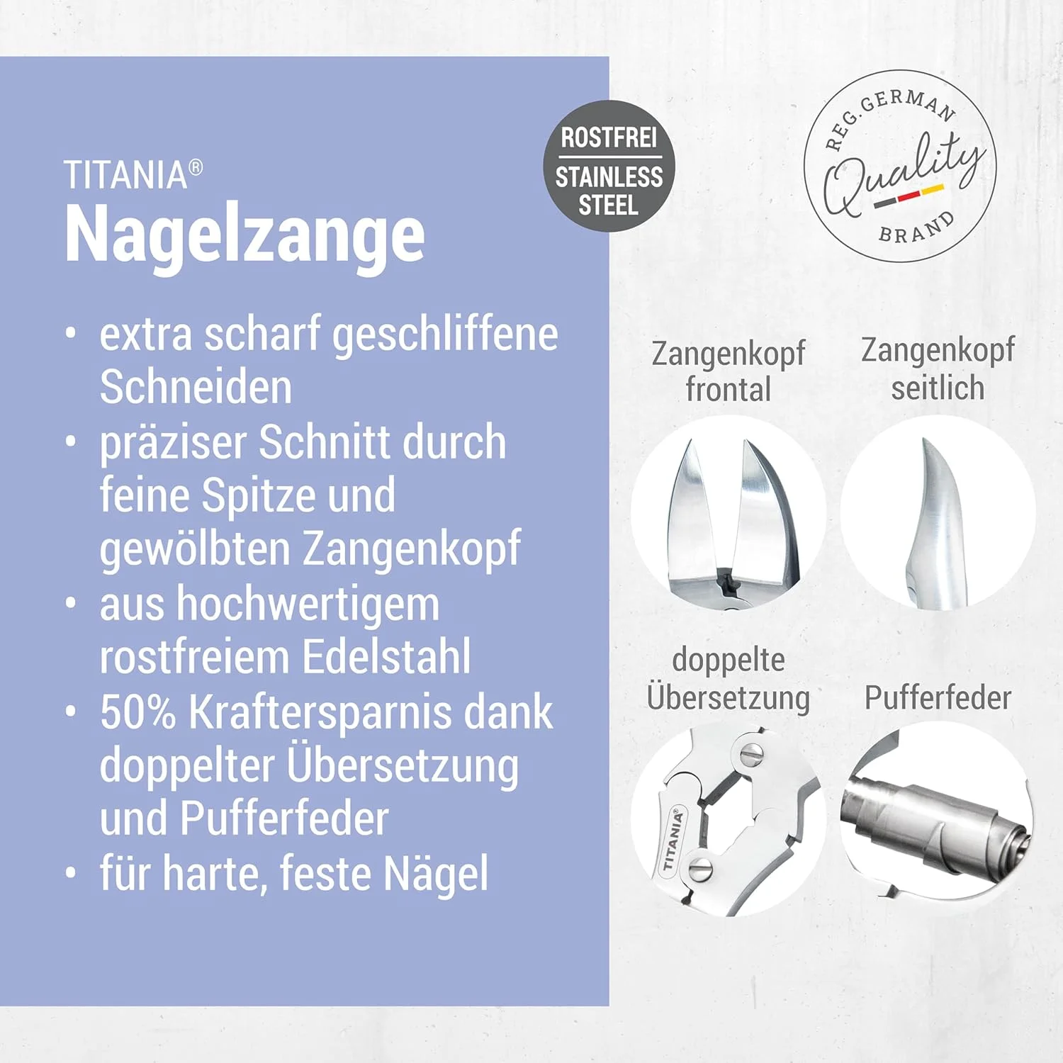 ست ناخن گیر تیتانیا به همراه سوهان ناخن، انبر ناخن بسیار تیز و قدرتمند برای ناخن های سفت پا و دست، شامل کیف با سوهان ناخن یاقوت کبود با کیفیت سولینگن، ساخته شده از استیل ضد زنگ
