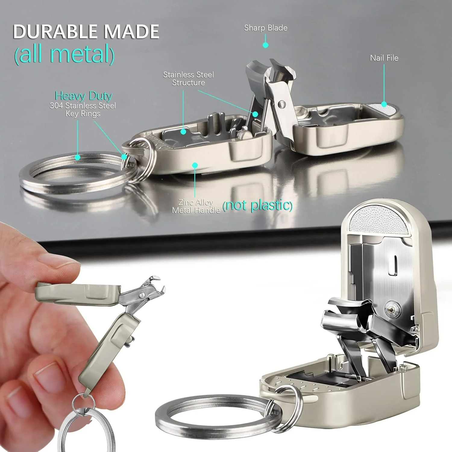 ناخن گیر تاشو قابل حمل، جمع و جور، جاکلیدی مسافرتی با محفظه، استیل ضد زنگ، مینی، شامپاین ناخن گیر تاشو قابل حمل، جمع و جور، جاکلیدی مسافرتی با محفظه، استیل ضد زنگ، مینی، شامپاین