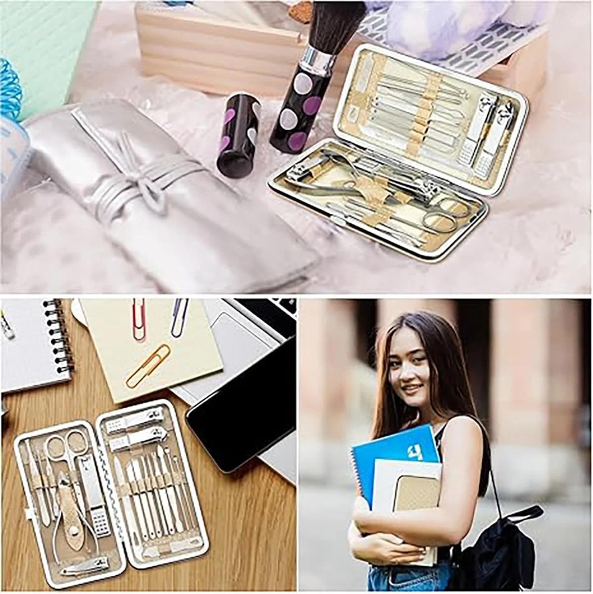 ست ۱۹ تکه ناخن گیر با کیف مسافرتی، ست ابزار ناخن برای هدیه، ناخن گیر استیل ضد زنگ، قیچی کوتیکول، سوهان ناخن ست ۱۹ تکه ناخن گیر با کیف مسافرتی، ست ابزار ناخن برای هدیه، ناخن گیر استیل ضد زنگ، قیچی کوتیکول، سوهان ناخن