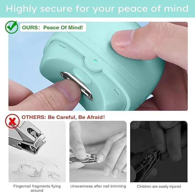 ناخن گیر برقی ایمن ALMEKAQUZ با چراغ LED، دارای محفظه جمع آوری ناخن، قابل شارژ با USB، مناسب برای نوزاد، کودک، خردسال، بچه ها، بزرگسالان و سالمندان ناخن گیر برقی ایمن ALMEKAQUZ با چراغ LED، دارای محفظه جمع آوری ناخن، قابل شارژ با USB، مناسب برای نوزاد، کودک، خردسال، بچه ها، بزرگسالان و سالمندان