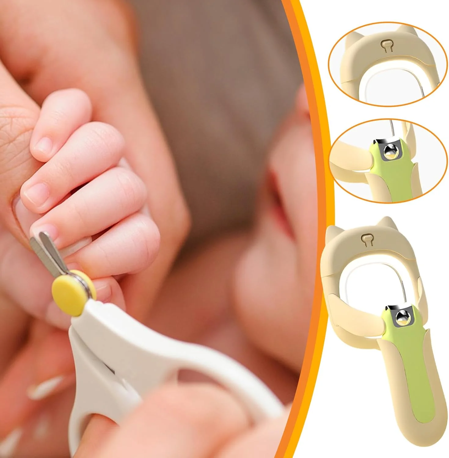 ناخن گیر کودک | ناخن گیر برقی کودک با چراغ LED و بزرگنمایی 25 برابری - قیچی اتوماتیک ایمن برای مراقبت از نوزادان در خانه و مسافرت