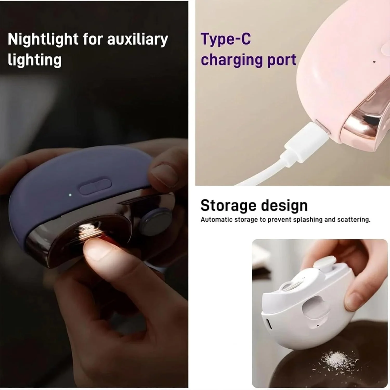 ناخن گیر برقی، ناخن گیر ایمنی خودکار با دو سرعت و درگاه Type-c به همراه محفظه نگهداری خرده ناخن ناخن گیر برقی، ناخن گیر ایمنی خودکار با دو سرعت و درگاه Type-c به همراه محفظه نگهداری خرده ناخن