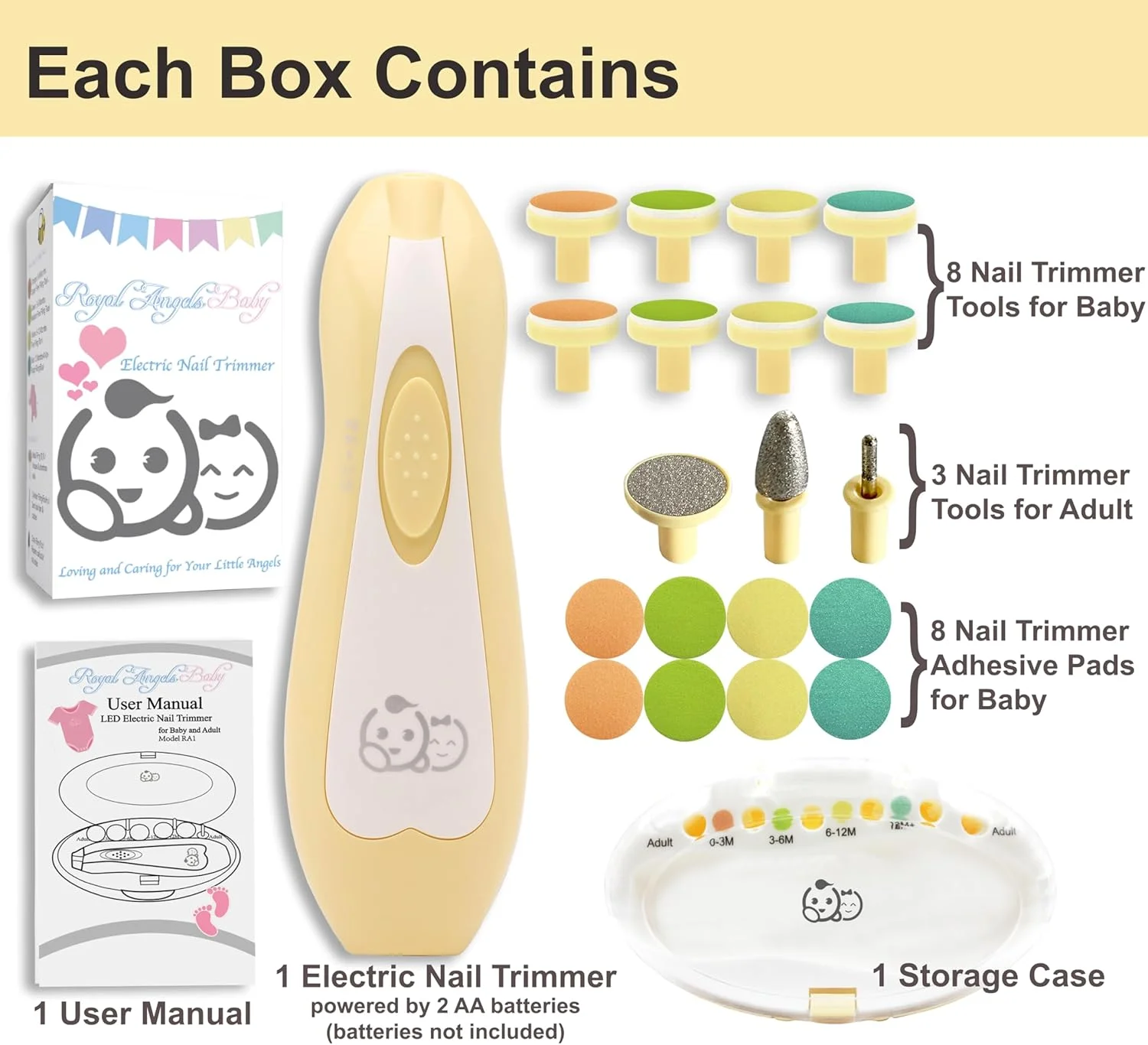 ست مانیکور کودک رویال آنجلز 20 در 1 | سوهان ناخن برقی ایمن کودک، ست سوهان ناخن کودک، سری های تعویضی اضافی، مناسب برای ناخن های دست و پای نوزاد و کودک نوپا، مرتب و براق کننده (زرد) ست مانیکور کودک رویال آنجلز 20 در 1 | سوهان ناخن برقی ایمن کودک، ست سوهان ناخن کودک، سری های تعویضی اضافی، مناسب برای ناخن های دست و پای نوزاد و کودک نوپا، مرتب و براق کننده (زرد)